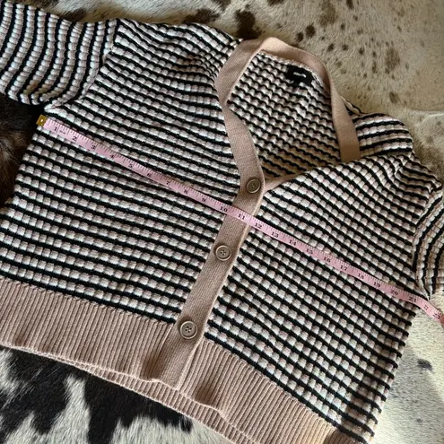 MONROW Merino Wool Blend Cardigan Striped Button Front Size Small Black