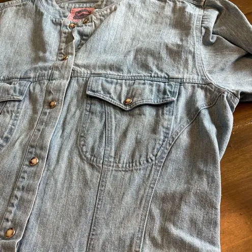 Vintage Denim Maxi Dress Long Line Pearl Snap Buttons Cowgirl Chambray Cottage Blue Size 12