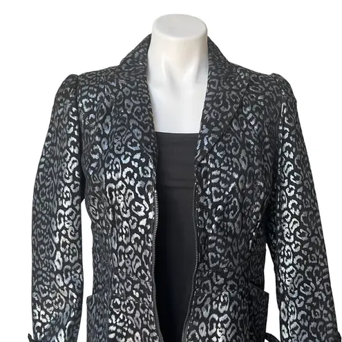 Pamela McCoy Leather Jacket Blazer Cheetah Print Black Metallic Silver, … Size XS