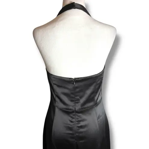 Vintage Delaru Y2K Gothic Beaded Halter Formal Dress V Neck Black Size 11/12