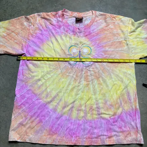 Vintage Touch Of Gold Spring Tie Dye Graphic Embroidered Butterfly tee Sz Large Pink