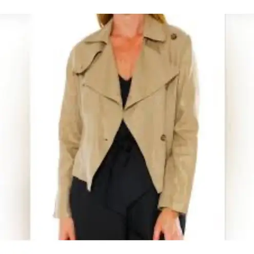 Alfani Women's Gold Shimmer 100% Linen Cropped Jacket Blazer Size 14