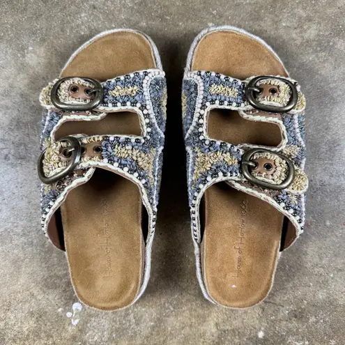 House of Harlow 1960 Women’s 7.5 Beaded Slide Buckle Sandals Rope Espadrille Brown