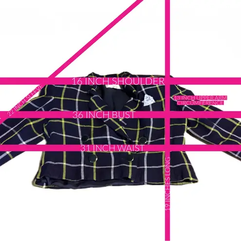 Kasper VINTAGE 1990'S FOR ASL BLUE & YELLOW PLAID CROPPED BLAZER (4)