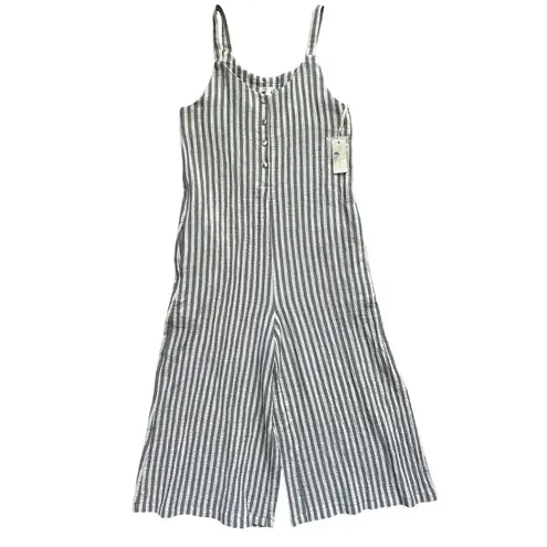 Rylee + Cru Storm Stripe Organic Cotton Bridgette Cropped Jumpsuit Size XS Blue