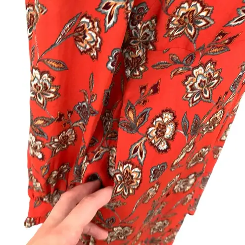 Loft  0 xs burnt orange terracotta paisley boho print mock neck button LS dress