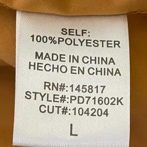 Privy Crinkled Satin Ruffle Long Sleeve Mini Dress Gold Brown White Size Large