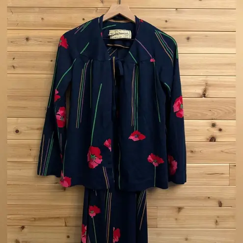 VNTG 1970 Young Innocent Sz XS Poppy Colorful Halter Maxi Babydoll Dress Set Red