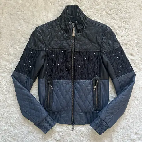 Just Cavalli Roberto Cavalli Leather Jacket Quilted Studded Zip Up IT 40 / US 4