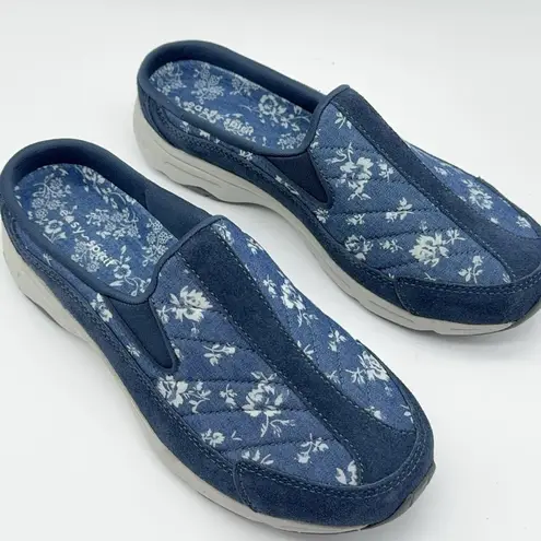 Easy Spirit Mule Slip On Blue Suede Trim Floral Denim Design Hot Race Size 9M