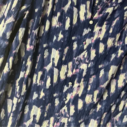 Rose + Olive Rose + Olivia Women Y Neck Top 1X Purple Abstract Watercolor Button Front Flowy