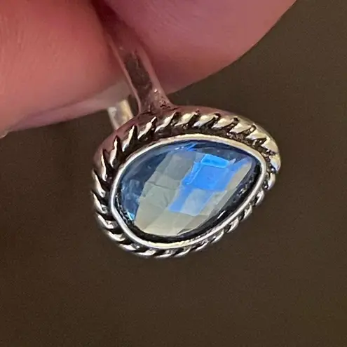 Water drop blue rhinestone silver plated ring size 5.25