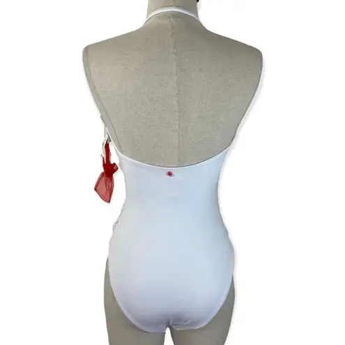 Red Carter White lace-up swimsuit, ladies small one piece convertible halter strap /bandeau