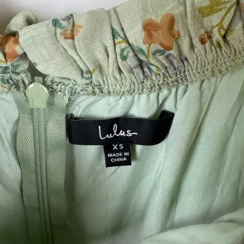 Lulus All Heart Floral Mini Dress XS Sage Green Milkmaid Cottagecore Coquette