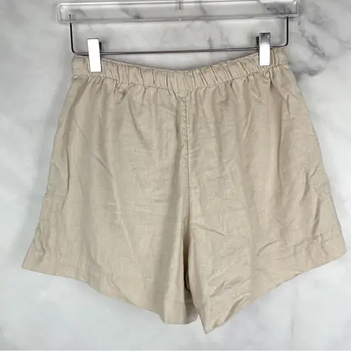 Abercrombie & Fitch Linen Blend Pull On Relaxed Shorts 3.5" Elastic Waist Stone