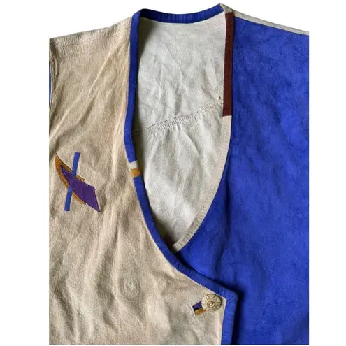 Vintage leather & suede vest high low button closing cream purple size medium