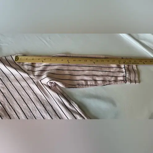 CHAPS  Women’s Sleepshirt Medium Long Sleeve Pink w/ Blue Stripes Button Up - Image 4