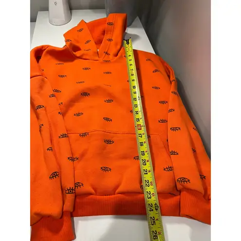 Adika  Orange All Over Eye Print Hoodie Text Graphic Sweatshirt Size S