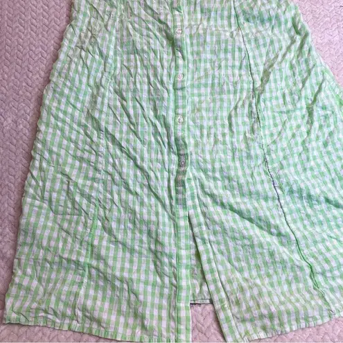 Miss Selfridge Green White Gingham Button down Midi Dress Tie back waist size 8