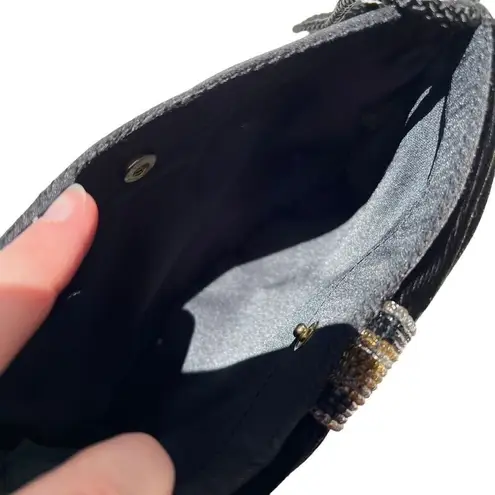 Vintage Avon Evening Bag Velvet and Beaded Bow with Braided Strap Black Formal