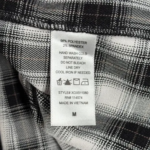 Pleione Plaid Peplum Blouse Square Neck Long Sleeve Western Black White Size M