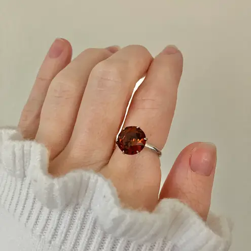 Round Chocolate Stone & Silver Ring “Bronya” Citrine Smokey Quartz Glass Boho Jewelry Brown