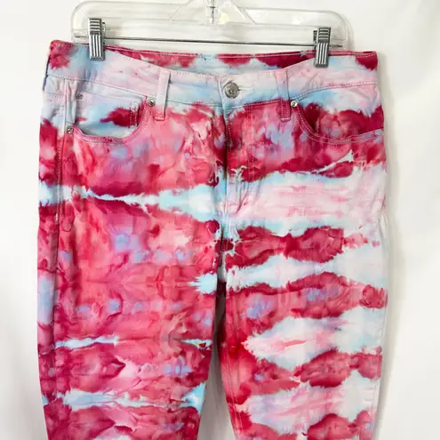 Seven7 Size 14 Cropped Jeans Handmade Tie Dye High Rise Ankle Frayed Hem 1013