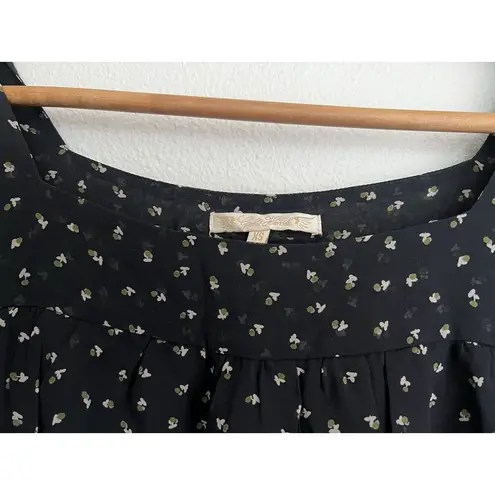 Gold Hawk Silk Mini Dress Floral Sheer Long Sleeve Cottage Prairie Flowy Romance Black Size XS