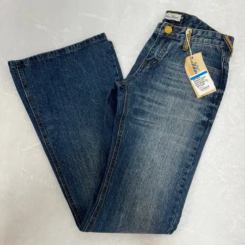 Blue Pearl Allen Schwartz Topaz Jeweled Jeans Blue 70s Flare Size 28 Y2K NWT