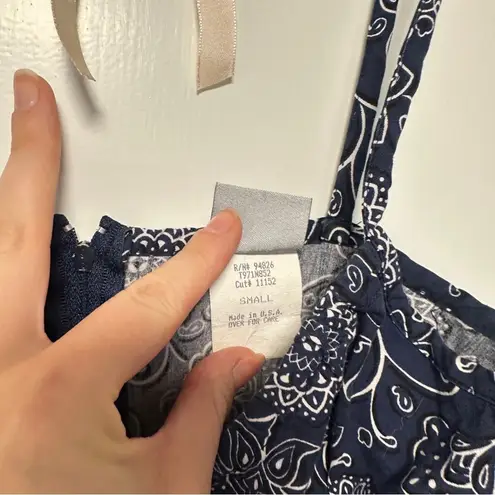 Anchor Blue Vintage 90s Floral Paisley Lace Trim Navy Blue White Mini Sun Dress