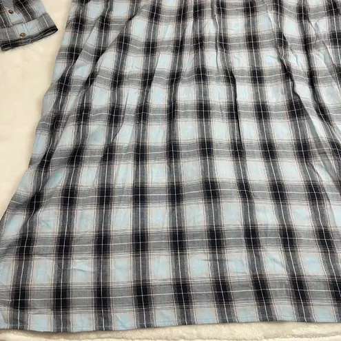 Democracy Plaid Shirt Dress Womens Plus Size 2X Blue Cotton Raw Edge Pockets
