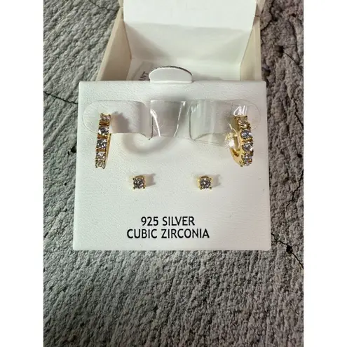 Rachel Ashwell NIB 925 Sterling Silver Vermeil Cubic Zirconia Earrings Set