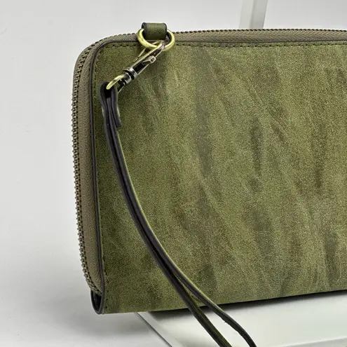 Joy Susan  green faux Suede zipper wristlet wallet