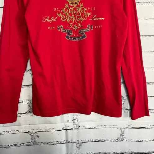 Lauren Ralph Lauren Red Graphic Crewneck Long Sleeve Top Women’s S Y2K Preppy