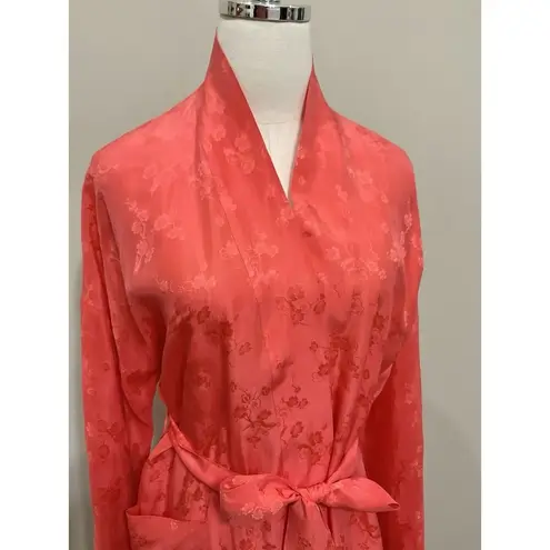 Vintage 50s Dynasty Hong Kong Silk Jacquard Peach Dressing Gown Robe Hostess Med Orange