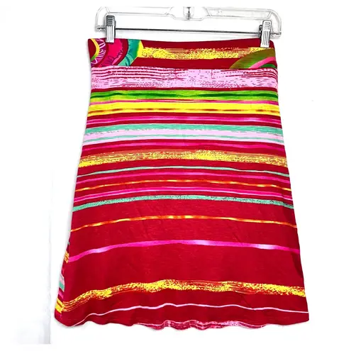 Desigual Y2K Large Mini Skirt Red Pink Y2K Hi-Lo Stretch Vibrant Graphic Beach