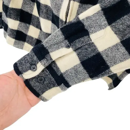 Ralph Lauren Womens L Buffalo Plaid Shacket Black and Ivory Full Zip 100% Wool Size L