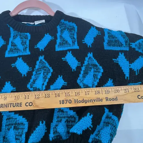 VTG 80s NICOLAS ALLEN CROP GEOMETRIC RETRO AESTHETIC PATTERN M BLACK/TEAL PREOWN Black Size M