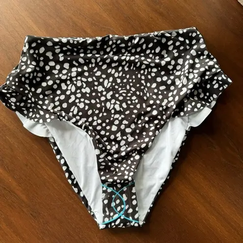 ASOS  DESIGN High Waist Frill Bikini Bottom Black Mono Spot Print Size 4 NWOT