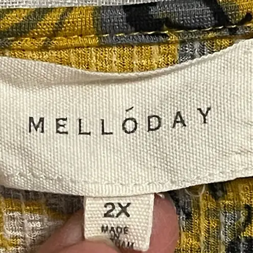 MELLODAY Top Women’s Sunflower Yellow Floral V-Neck Ruffled Sleeve Pullover 2X