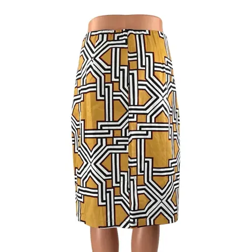Jaclyn Smith NEW Yellow White High Waist Geometric Pencil Knee Length Skirt Sz L