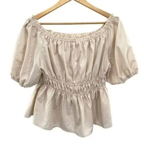 Dorose Off Shoulder Ruffle Top Neutral Milkmaid Size M