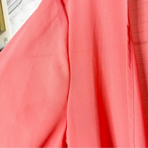 Coral Pink Chiffon Long Duster Kimono Cardigan Size 1XL