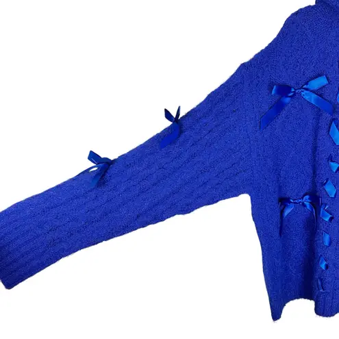 Lisa Says Gah Shelby Lace Embroidered Bow Hooded Cable Knit Zip Sweater Sz S NWT