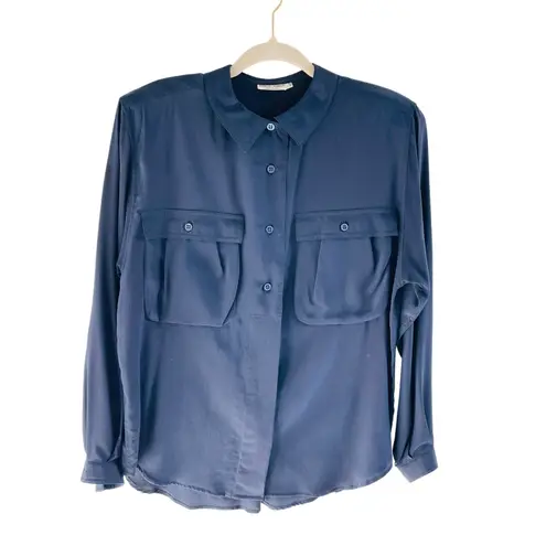 Giorgio Armani Made in Italy Navy Silk Blouse Luxury minimalist button-down
