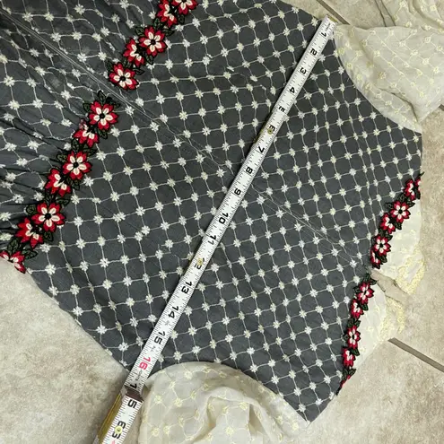 Vtg Floral Embroidered Maxi Dress Mock Neck Lace Ruffle Victorian sm