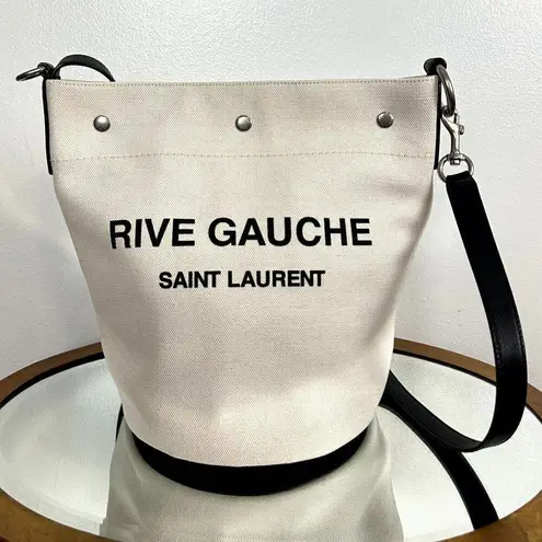 Saint Laurent Rive Gauche Bucket Bag in White Linen