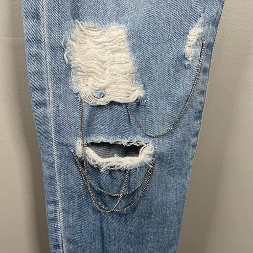 IRO Genn Blue Distressed Silver Detailing Chain Jeans Womens Size 27 ($325)