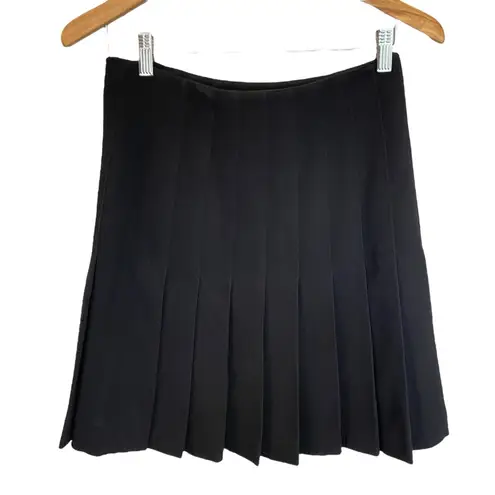 Akris Black Wool Pleated Skirt With Leather Side Zipper Size 4