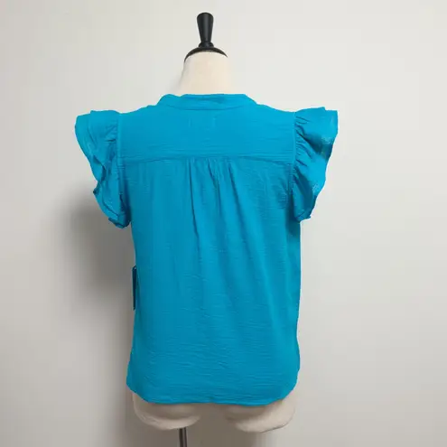Honorine Mare Blue Gauze V Neck Ruffle Short Sleeve Luna Crinkled Top New Medium